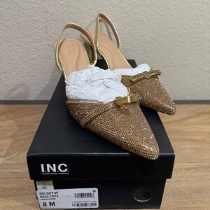 INC International Concepts Women's Sparkling Gold Slingback Heels